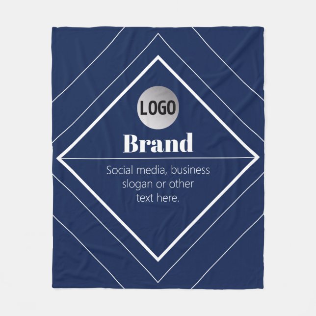 Your Logo & Customizable Modern Design | Navy Blue Fleece Blanket (Front)