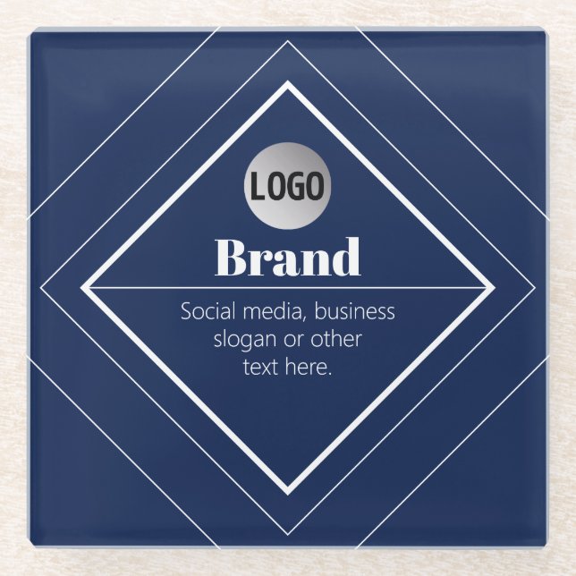 Your Logo & Customizable Modern Design | Navy Blue Glass Coaster (Front)