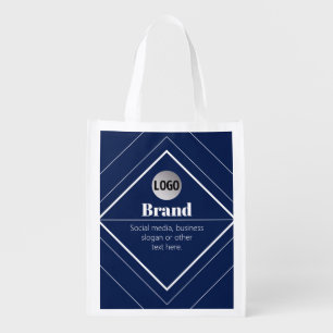 Your Logo & Customizable Modern Design   Navy Blue Grocery Bag