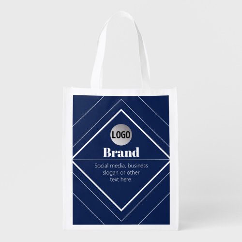 Your Logo & Customizable Modern Design | Navy Blue Grocery Bag