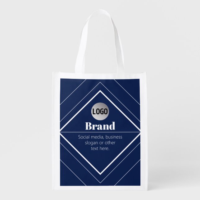 Your Logo & Customizable Modern Design | Navy Blue Grocery Bag (Front)