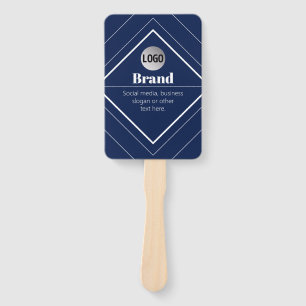 Your Logo & Customizable Modern Design   Navy Blue Hand Fan