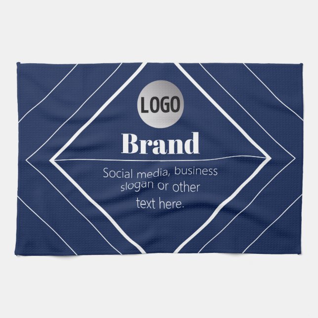 Your Logo & Customizable Modern Design | Navy Blue Kitchen Towel (Horizontal)
