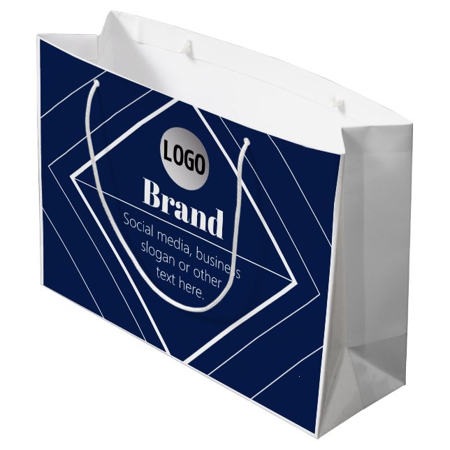 Your Logo & Customizable Modern Design | Navy Blue Large Gift Bag (Back Angled)