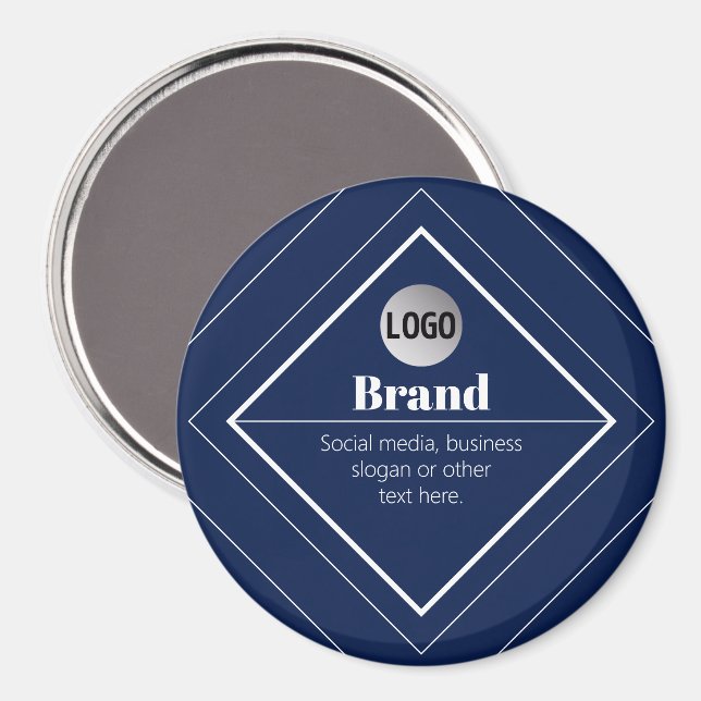 Your Logo & Customizable Modern Design | Navy Blue Magnet (Front/Back)