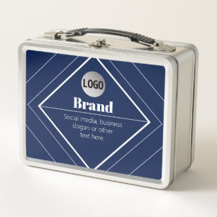 Your Logo & Customizable Modern Design   Navy Blue Metal Lunch Box