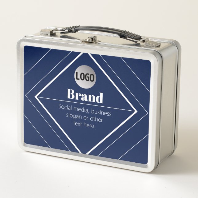 Your Logo & Customizable Modern Design | Navy Blue Metal Lunch Box (Front)