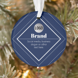 Your Logo & Customizable Modern Design Navy Blue Ornament