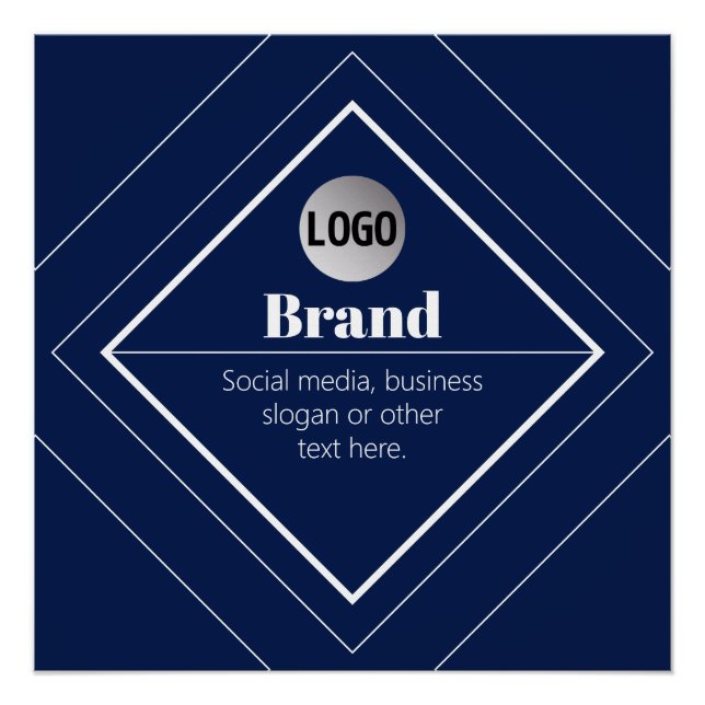 Your Logo & Customizable Modern Design | Navy Blue Poster (Front)