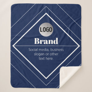 Your Logo & Customizable Modern Design   Navy Blue Sherpa Blanket