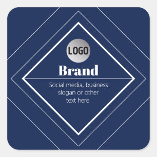 Your Logo & Customizable Modern Design Navy Blue Square Sticker