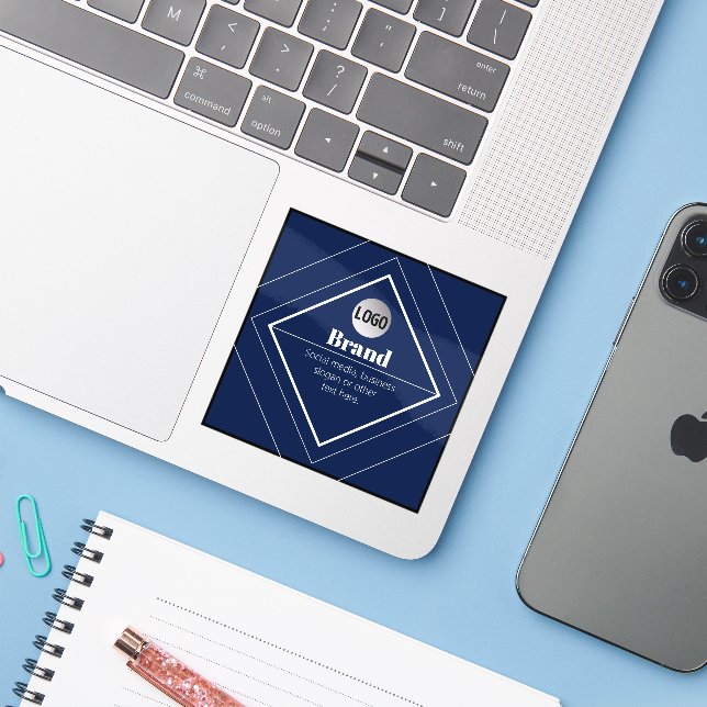 Your Logo & Customizable Modern Design | Navy Blue Sticker (Laptop w/ iPhone)