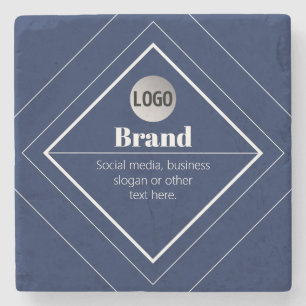 Your Logo & Customizable Modern Design   Navy Blue Stone Coaster