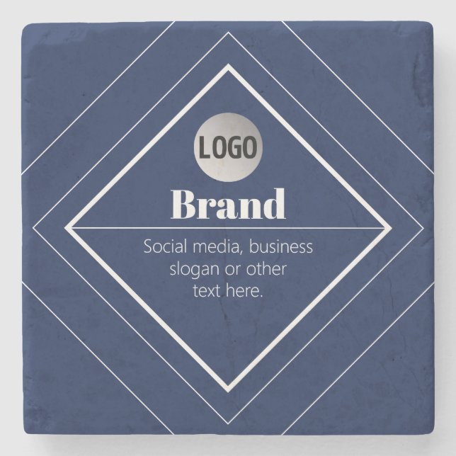 Your Logo & Customizable Modern Design | Navy Blue Stone Coaster (Front)