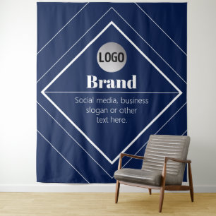 Your Logo & Customizable Modern Design   Navy Blue Tapestry