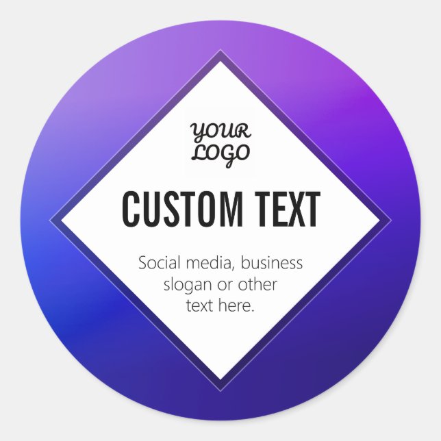 Your Logo & Customizable Text | Purple Ombre Classic Round Sticker (Front)