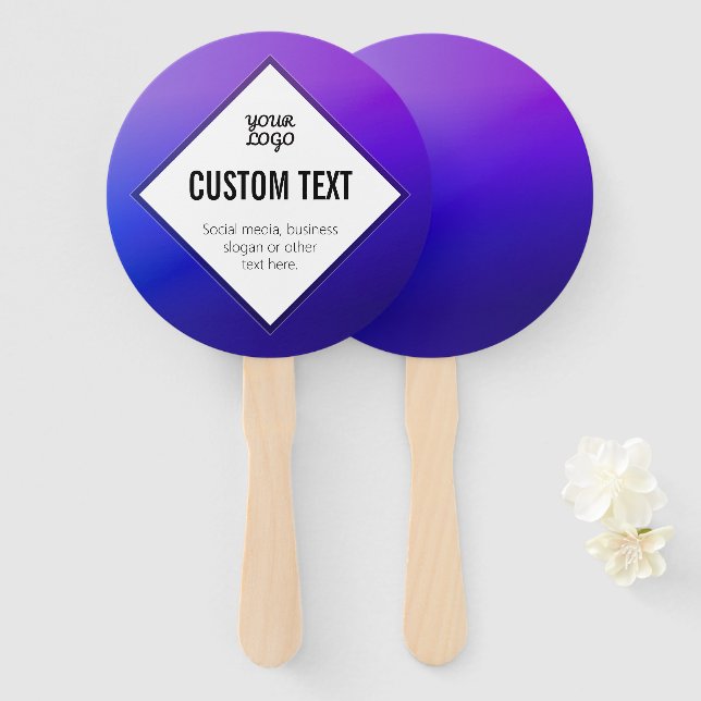 Your Logo & Customizable Text | Purple Ombre Hand Fan (Front and Back)