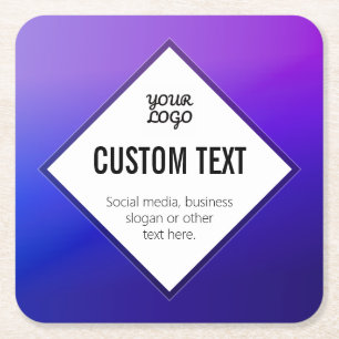 Your Logo & Customizable Text   Purple Ombre Square Paper Coaster