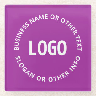 Your Logo & Customizable Text Purple Violet Glass Coaster