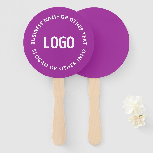 Your Logo & Customizable Text | Purple Violet Hand Fan (Front and Back)