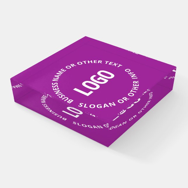 Your Logo & Customizable Text | Purple Violet Paperweight (Angled)