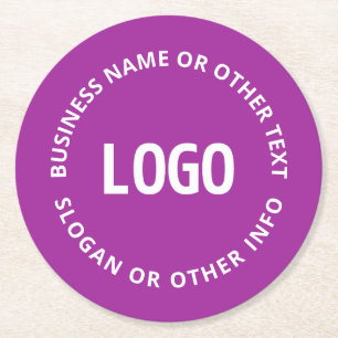 Your Logo & Customizable Text Purple Violet Round Paper Coaster
