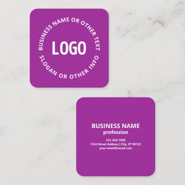 Your Logo & Customizable Text | Purple Violet Square Business Card (Front/Back)