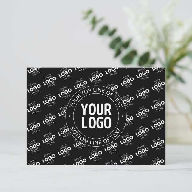 Your Logo & Customizable Text with Logo Pattern Note Card (Standing Front)