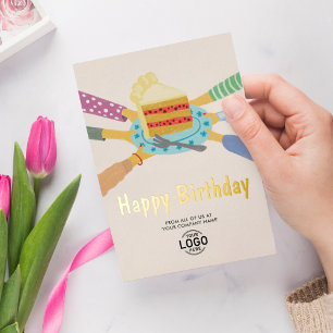 Your Logo Cute Cake From All Business Birthday Foil Invitation