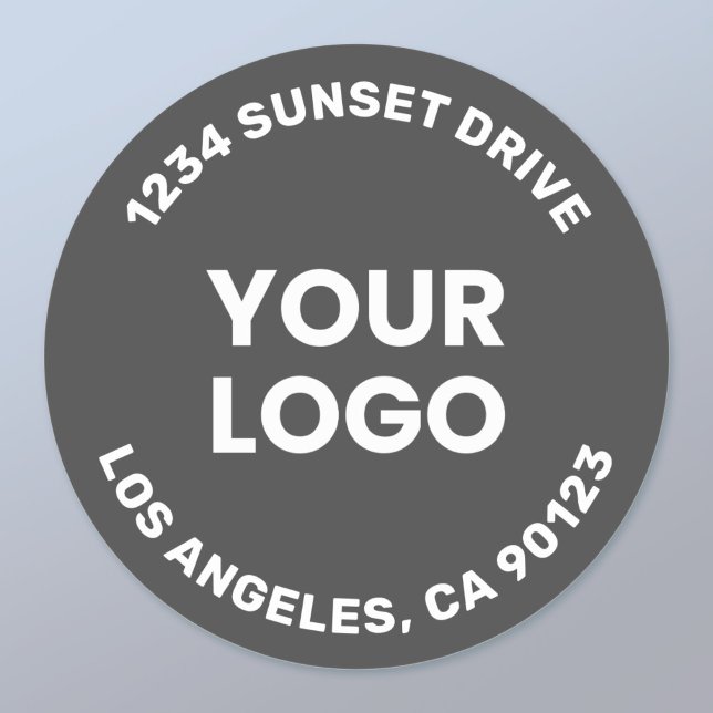 Your Logo | Dark Grey Background White Text Classic Round Sticker (Creator Uploaded)