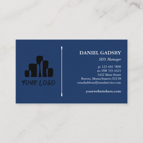 Your Logo Deep Blue White Practical Minimalist Business Card