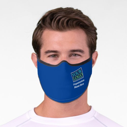 Your Logo DIY Business Name Deep Blue White Text Premium Face Mask