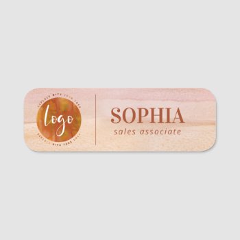 Your Logo Dusty Orange Watercolor Name Tag by TheSpottedOlive at Zazzle
