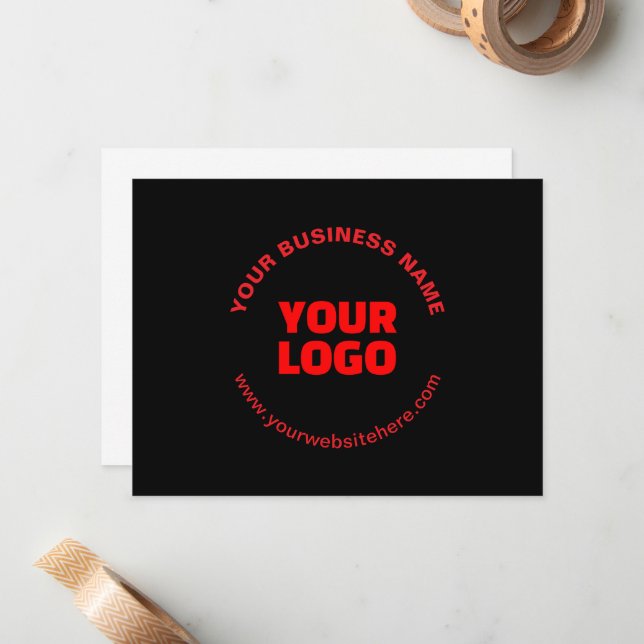 Your Logo & Editable Circular Text, Red or DIY Note Card (Front/Back In Situ)