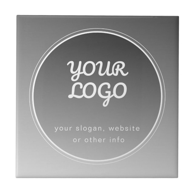 Your Logo & Editable Text | Dark Grey Gradient  Ceramic Tile (Front)