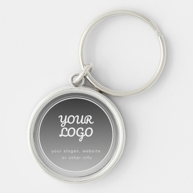 Your Logo & Editable Text | Dark Grey Gradient  Keychain (Front)