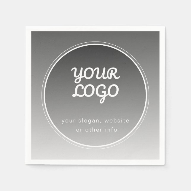 Your Logo & Editable Text | Dark Grey Gradient  Napkins (Front)