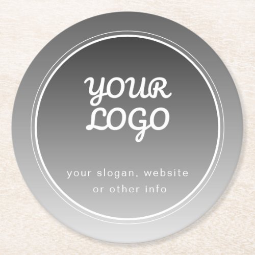 Your Logo  Editable Text  Dark Grey Gradient  Round Paper Coaster