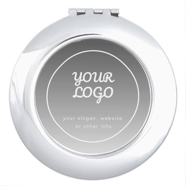 Your Logo & Editable Text | Dark Grey Ombre  Compact Mirror (Front)
