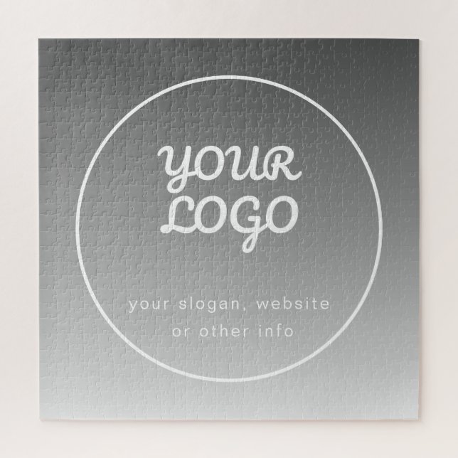 Your Logo & Editable Text | Dark Grey Ombre  Jigsaw Puzzle (Vertical)