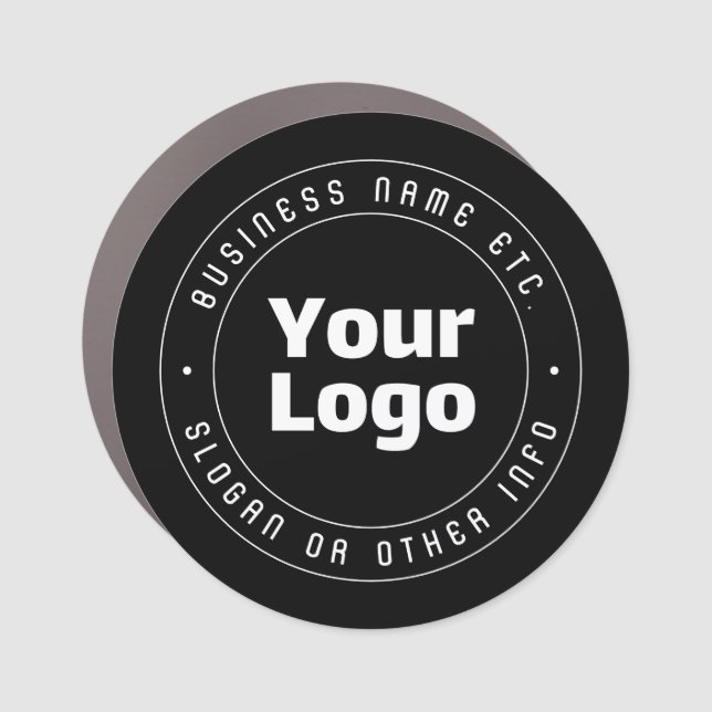 Your Logo & Editable Text Template | Black & White Car Magnet (Front)