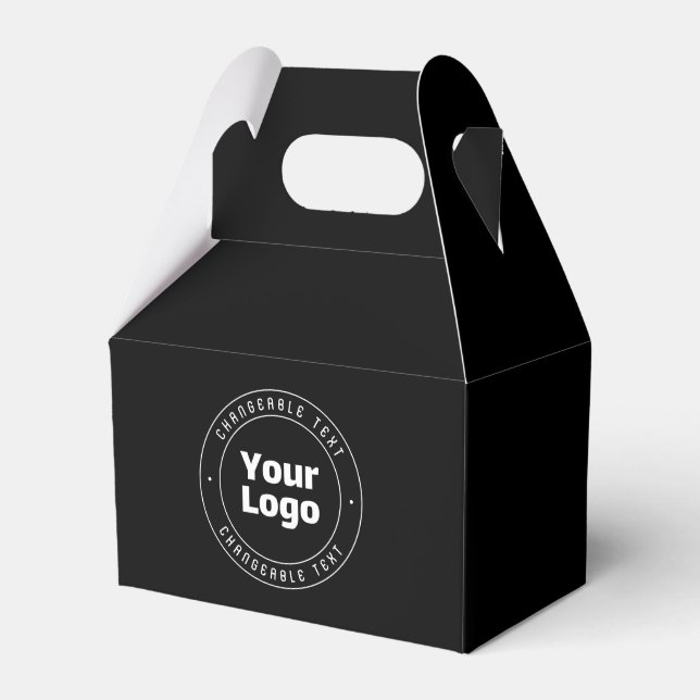 Your Logo & Editable Text Template | Black & White Favor Boxes (Front Side)