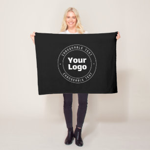 Your Logo & Editable Text Template   Black & White Fleece Blanket