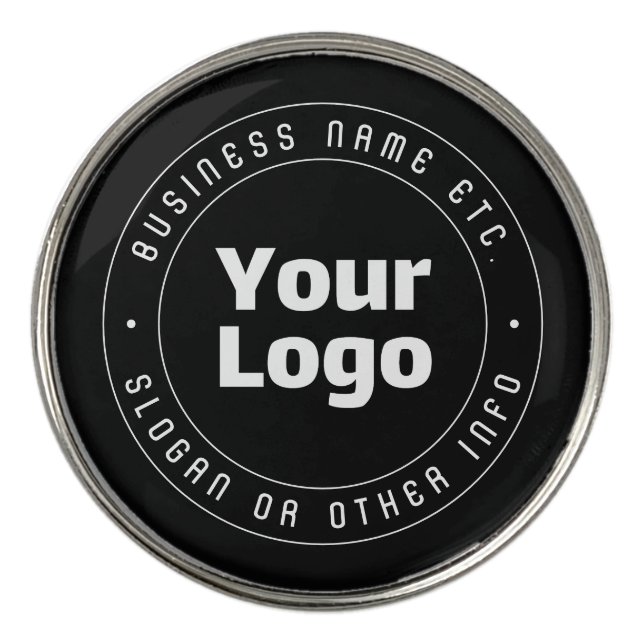 Your Logo & Editable Text Template | Black & White Golf Ball Marker (Front)
