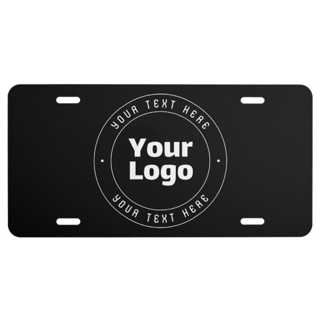 Your Logo & Editable Text Template | Black & White License Plate (Front)