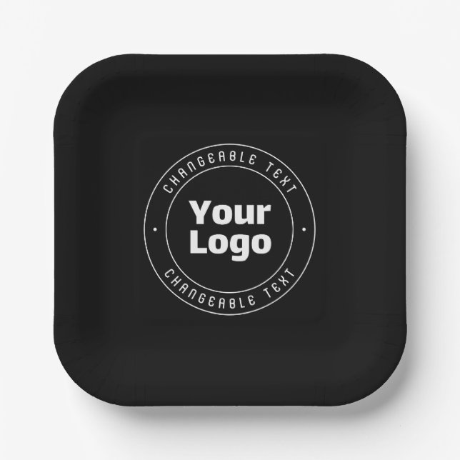 Your Logo & Editable Text Template | Black & White Paper Plates (Front)