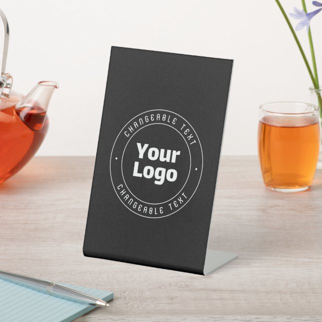 Your Logo & Editable Text Template | Black & White Pedestal Sign (In SItu)