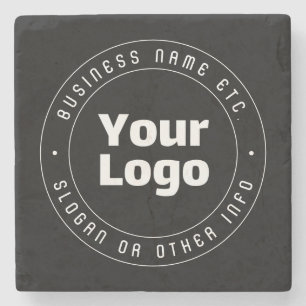 Your Logo & Editable Text Template Black & White Stone Coaster