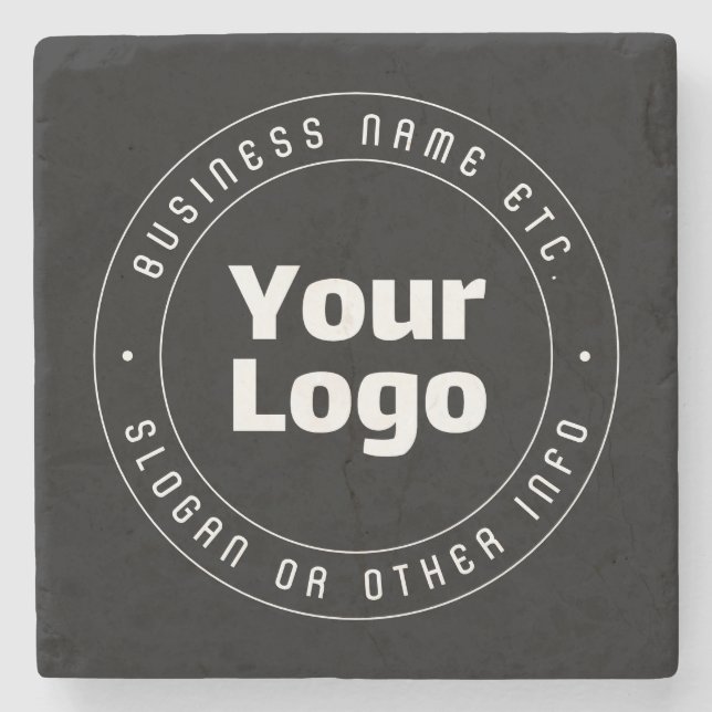 Your Logo & Editable Text Template | Black & White Stone Coaster (Front)