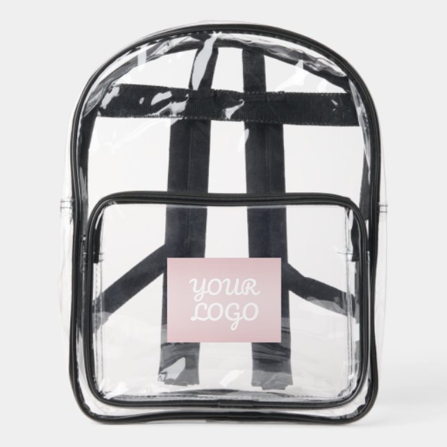 Your Logo & Elegant Modern Blush Pink Ombre Clear Backpack (Front)